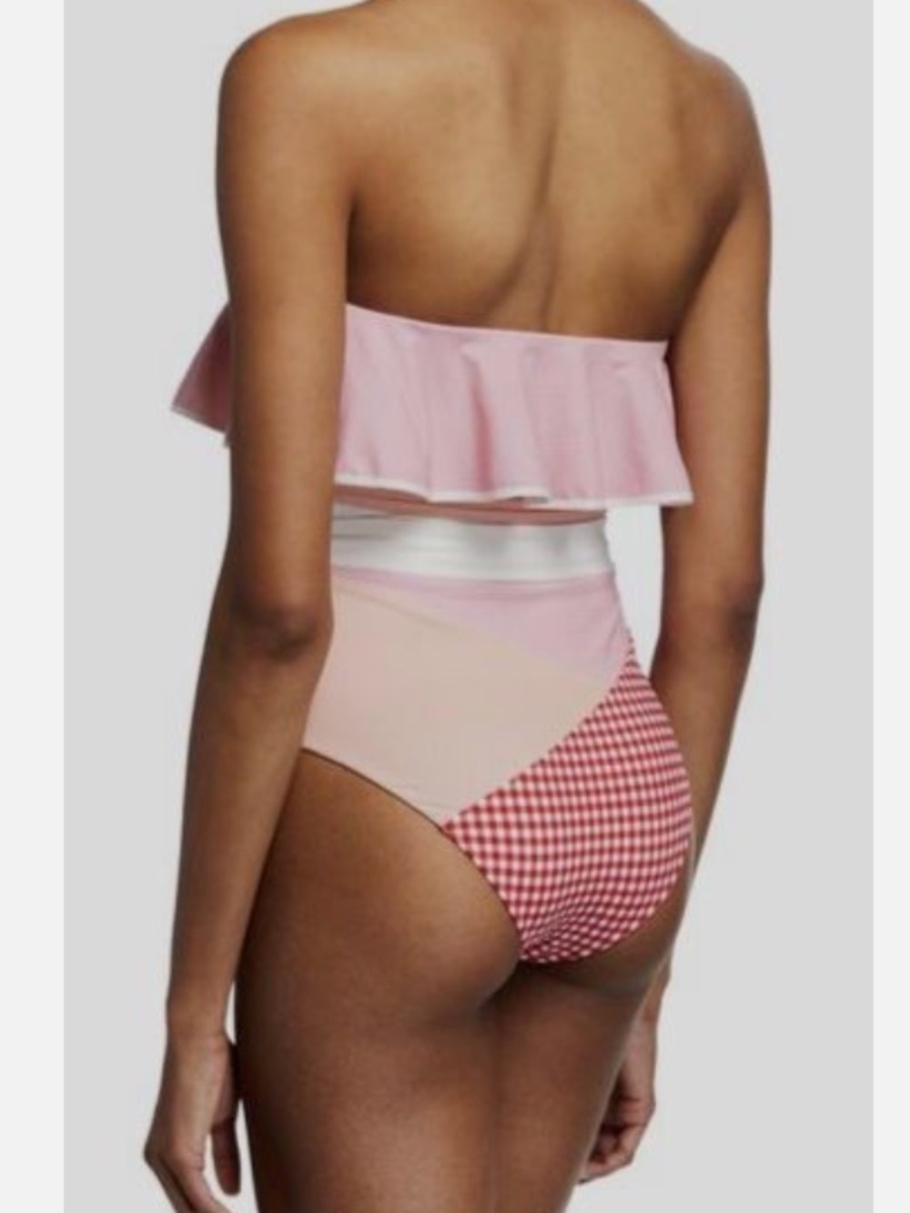 Marysia Swim Pink & White Gingham Ruffle Bandeau One-Piece - Picture 2 of 12